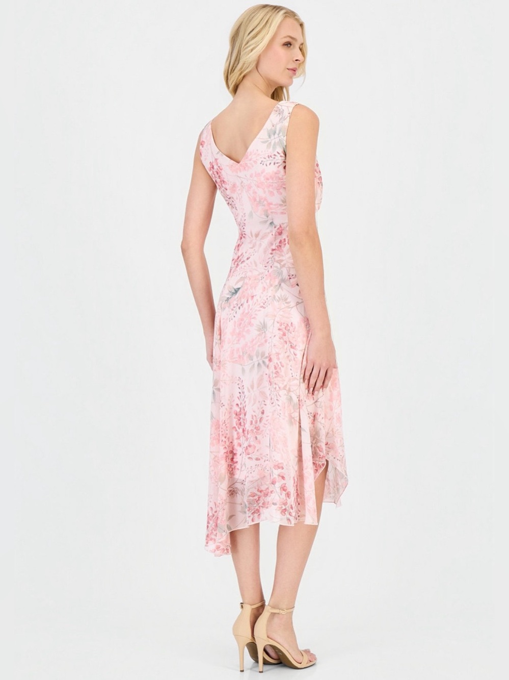 Connected Apparel Floral Airy Spring Summer Preppy Blush Pink Midi Dress Size 16 - Picture 5 of 10